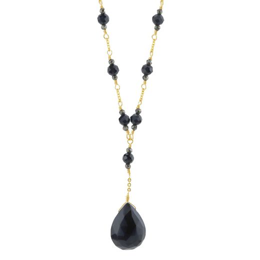 Gold plated rosary necklace with black onyx pendant 